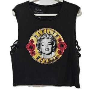 GOTH BLACK MARILYN MONROW SHREDDED CROPPED GRAPHIC TEE TOP  XL